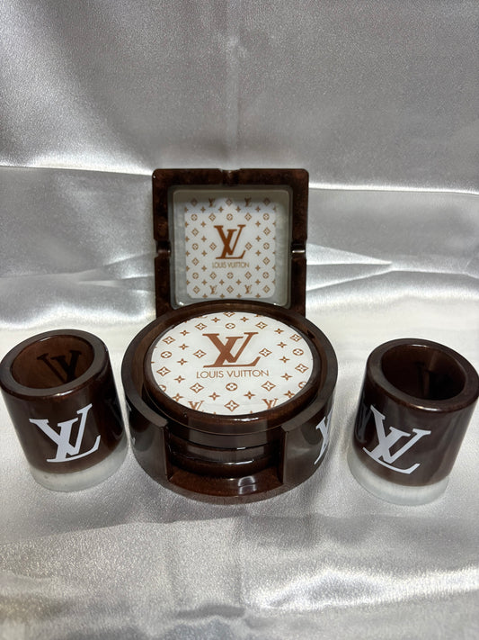 Resin coaster set with matching shot glasses